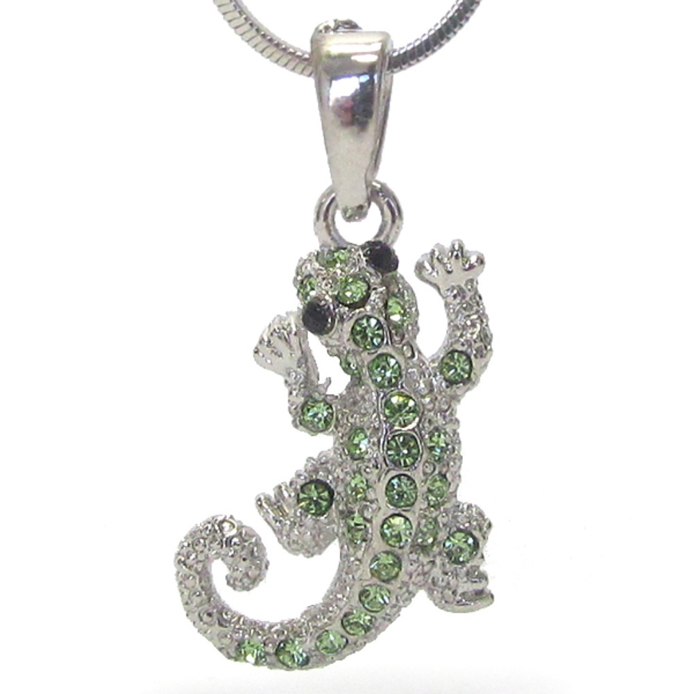 Gecko Lizard Pendant White Gold Plated Necklace